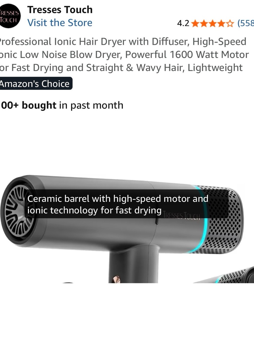 Tresses Touch Portable Hair Dryer - Matte Black with Teal Accent - Picture 4 of 6